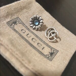 Gucci Silver Earrings with Blue Detail